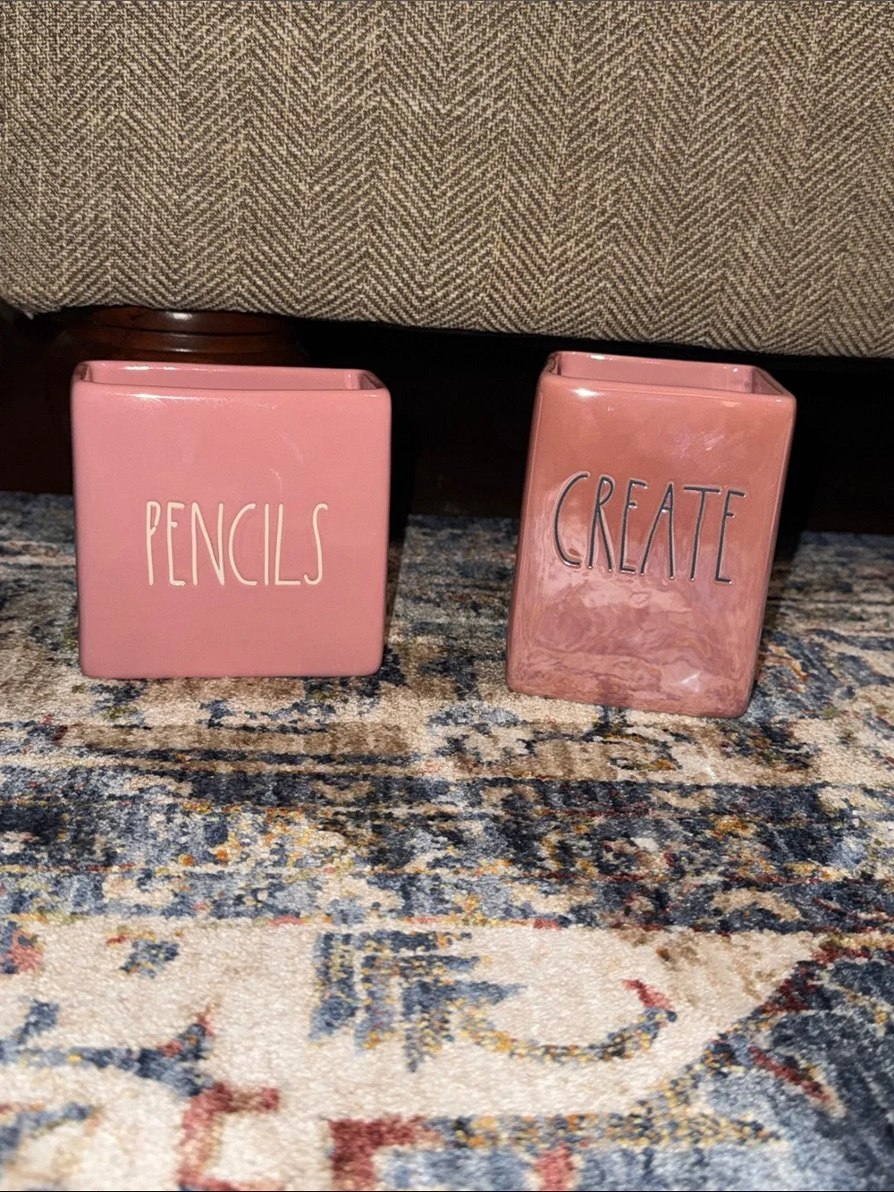 RAE DUNN Pink Ceramic 'PENCILS' and 'CREATE' Desktop Holders